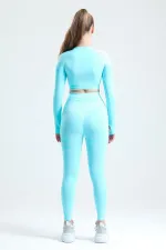 Mısırlı Kadın Kalça Toparlayıcı Çemberli Crop-Tayt Takım Su Yeşili