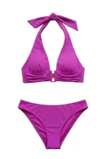 Mısırlı Aksesuarlı Uzun Üçgen Bikini Takım Fuşya