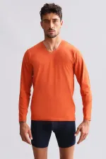 Mısırlı Modal By TENCEL HERCULES Slim Fit V-Neck Long Sleeve Undershirt/T-Shirt Rust Red