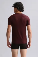 Mısırlı Modal By TENCEL HERCULES Slim Fit V Yaka Fanila / T-Shirt Bordo