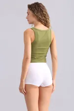 Mısırlı Modal By TENCEL U HELEN Kalın Askılı Crop / T-Shirt Haki