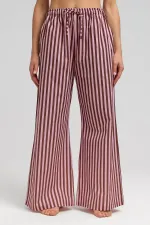 Pantalon de pyjama rayé en popeline de coton pour femme, marron et rose, style égyptien.