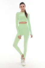 Mısırlı Kadın Uzun Kollu Spor Tayt Takımı Fıstık Yeşili