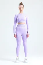 Mısırlı Kadın Kalça Toparlayıcı Çemberli Crop-Tayt Takım Lila