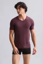 Mısırlı ORGANIC Pamuklu HERCULES Slim Fit V Yaka Fanila / T-Shirt Mor