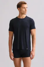 Mısırlı BAMBOO ZEUS LUXURY Regular Fit Crew Neck Undershirt/T-Shirt Navy Blue