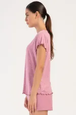 Mısırlı Kadın Viskon Kısa Kollu Şort Pijama Takımı Pembe