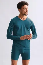 Débardeur/T-shirt à manches longues et col en V, coupe ajustée, en modal égyptien TENCEL HERCULES, vert