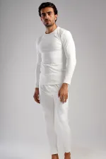 Ensemble de sous-vêtements homme à manches longues et col rond, écru