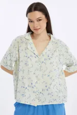 Mısırlı MÜSLİN Çiçekli Gömlek Mavi