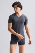 Débardeur/T-shirt égyptien BAMBOU HERCULES coupe ajustée col V anthracite