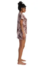 Mısırlı Kadın SATEN Kısa Kollu Şort Pijama Takımı Krem