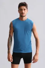 Mısırlı BAMBOO HERCULES Slim Fit Crew Neck Athletic Tank Top / T-Shirt Petrol