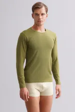BAMBU HERCULES Slim Fit Crew Neck Long Sleeve Men's Undershirt Khaki