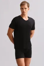 Mısırlı BAMBU ZEUS LUXURY Regular Fit V Yaka Fanila / T-Shirt Siyah
