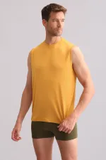 Débardeur/T-shirt de sport à col rond, coupe classique, couleur moutarde, en bambou égyptien ZEUS