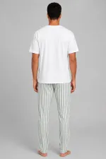 Egyptian Men's Cotton Striped Pajama Set White-Aqua Green Egyptian Men's Cotton Striped Pajama Set White-Aqua Green