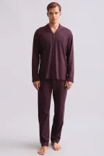 Ensemble chemise et pyjama en coton pour homme, bordeaux, style égyptien