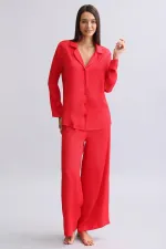 Mısırlı Kadın Bambu Pijama Takımı Kırmızı