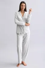 Mısırlı Kadın %100 Pamuk Pijama Takımı Gri Melanj