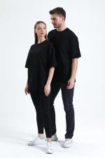 Mısırlı Unisex Pamuklu Oversize Relax Fit Tişört Siyah