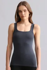 T-shirt/débardeur long à bretelles épaisses en modal égyptien TENCEL U HELEN, anthracite