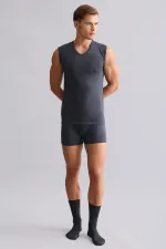 Mısırlı ORGANIC Cotton HERCULES Slim Fit V-Neck Athletic Tank Top/T-Shirt Anthracite