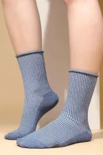 Mısırlı Kadın Bambu Simli Soket Çorap Mavi