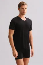 Mısırlı ORGANIC Pamuklu ZEUS LUXURY Regular Fit V Yaka Fanila / T-Shirt Siyah