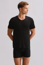 Mısırlı ORGANIC Pamuklu ZEUS LUXURY Regular Fit V Yaka Fanila / T-Shirt Siyah