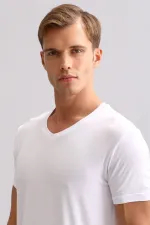 Mısırlı BAMBU ZEUS LUXURY Regular Fit V Yaka Fanila / T-Shirt Beyaz