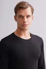Mısırlı Modal By TENCEL HERCULES Slim Fit Crew Neck Long Sleeve Undershirt/T-Shirt Black