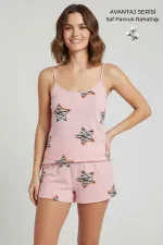 Pamuklu Askılı Tişört Şort Takım Pembe