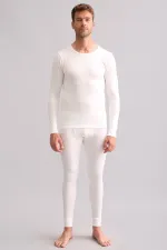 Sous-vêtement/sweat-shirt thermique en bambou égyptien à manches longues et col rond, écru