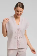 Mısırlı Kadın Pamuk Ekoseli Bağlamalı Gömlek Açık Pembe