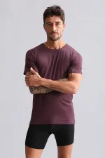 Mısırlı Modal By TENCEL HERCULES Slim Fit Bisiklet Yaka Fanila / T-Shirt Mor
