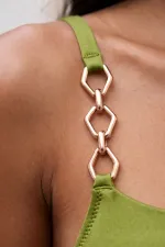 Mısırlı Zincir Detaylı Soft Straplez Bikini Takım Çağla Yeşili