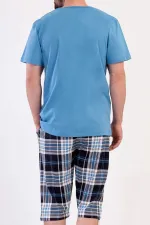 Ensemble Capri à manches courtes à motifs pour homme, bleu, style égyptien