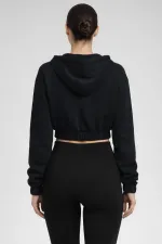 Mısırlı Women's Modal Zip-Up Crop Sweatshirt Athracite