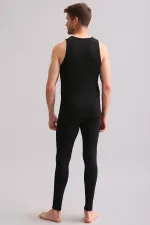 Débardeur/T-shirt de sport thermique en bambou égyptien à col en V noir