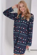 Women's Cotton Long-Sleeve Shirt Dress Indigo