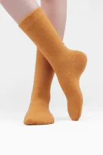 Mısırlı Kadın Kuzu Yünü Tekli Soket Çorap Safran