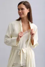 Mısırlı Kadın Bambu Sabahlık Ekru