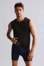 Débardeur/T-shirt de sport marron à col rond en modal égyptien TENCEL HERCULES