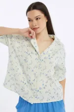 Mısırlı MÜSLİN Çiçekli Gömlek Mavi