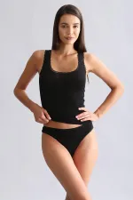 Débardeur/T-shirt en dentelle à larges bretelles noires, en modal égyptien TENCEL LACE