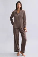 Ensemble pyjama 100 % coton marron pour femme, de style égyptien