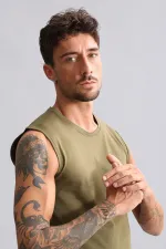 Mısırlı Modal By TENCEL HERCULES Slim Fit Bisiklet Yaka Sporcu Atlet / T-Shirt Koyu Haki