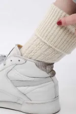 Mısırlı Kadın Koyun Yünü Tekli Kıvrık Soket Çorap Ekru