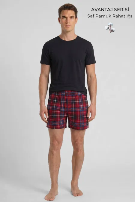 Pyjama court à carreaux pour homme, rouge, style égyptien